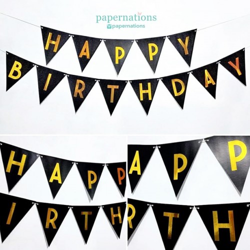 HBD Black & Gold Bunting Flag